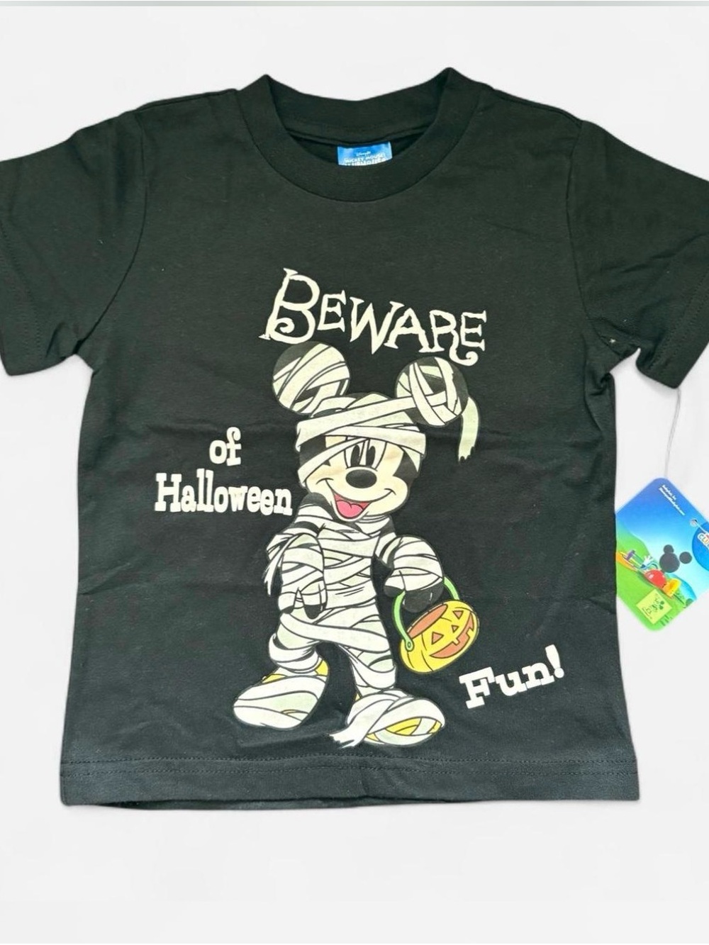 Disney Black Mummy Mickey Halloween Tee with Yellow Pumpkin